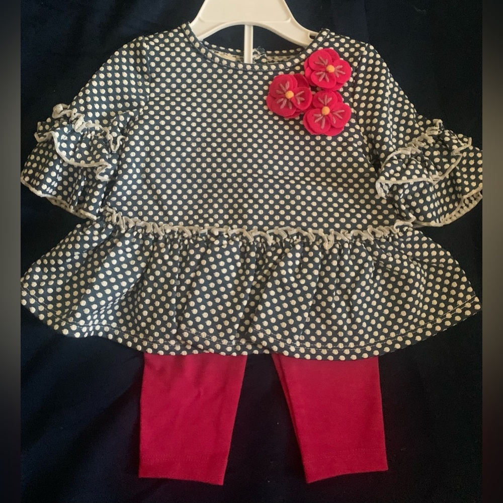 Pastourelle Navy and White Polka Dot Dress Set
